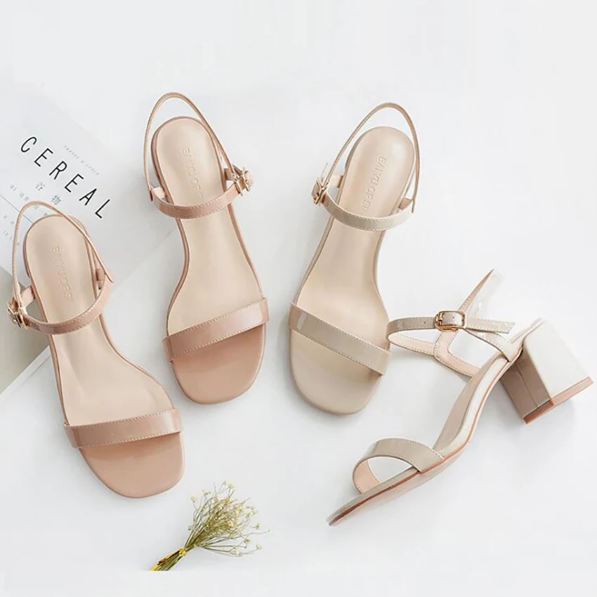 

6CM Square High Heels Sandals Apricot Black High Quality Summer Ladies Shoes Luxurious And Fashion Designers Shoes Footwear