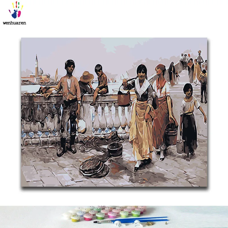 

DIY Coloring paint by numbers People walking on the bridge paintings by numbers with kits 40x50 framed