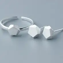 Настоящее серебро 925 пробы геометрические пять точек кольцо серьги набор регулируемые ювелирные изделия для женщин GTLJ846