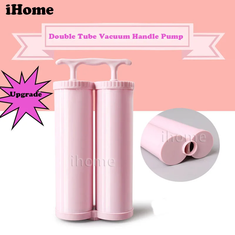 

Big Double Tube Vacuum Handle Pump for Compressed Vacuum Bags Portable Pump Hand Vacuum Pump Space Saving Storage Bag Pink