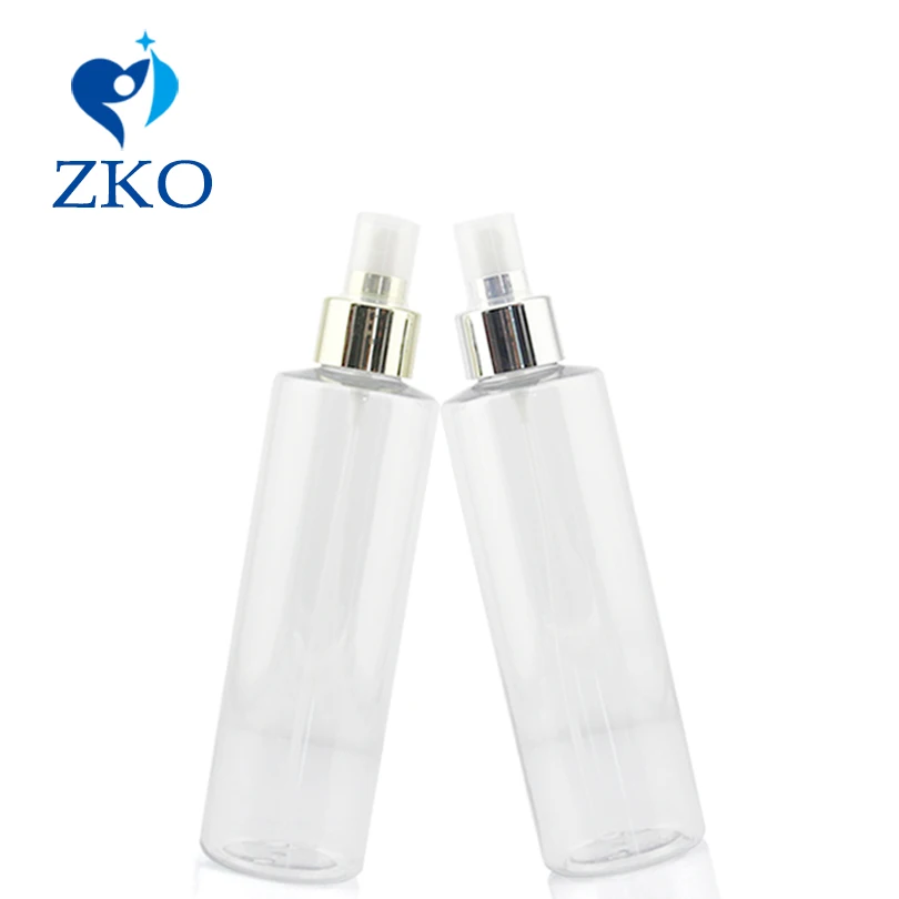 

1 pcs Free Shipping 200ml round plastic bottle with golden aluminum mist sprayer refillable bottle