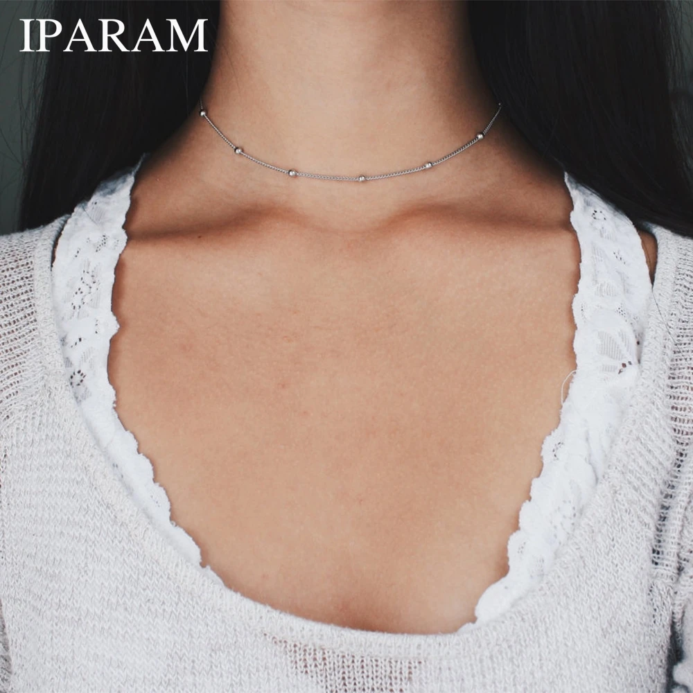 Модное ожерелье чокер IPARAM с бисером серебряного цвета спутниковая цепь