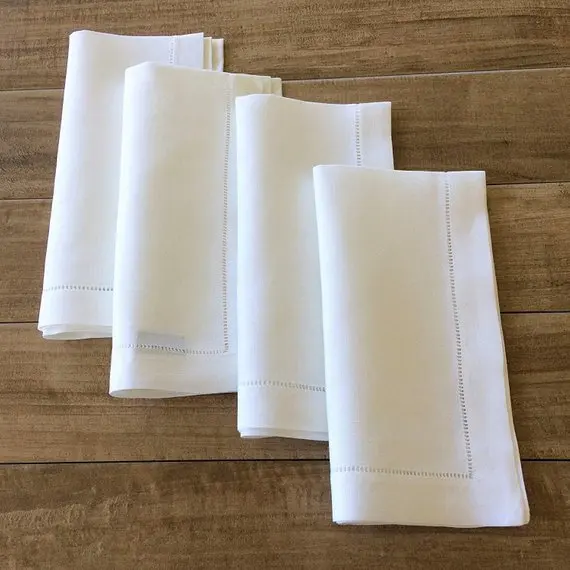 

Set of 2 ,100% Pure Linen hemstitch napkins in white color, 45X45cm