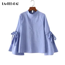 La Tee Da 2017 New Patchwork Flare Bandage font b Blouses b font Women Cotton Stand