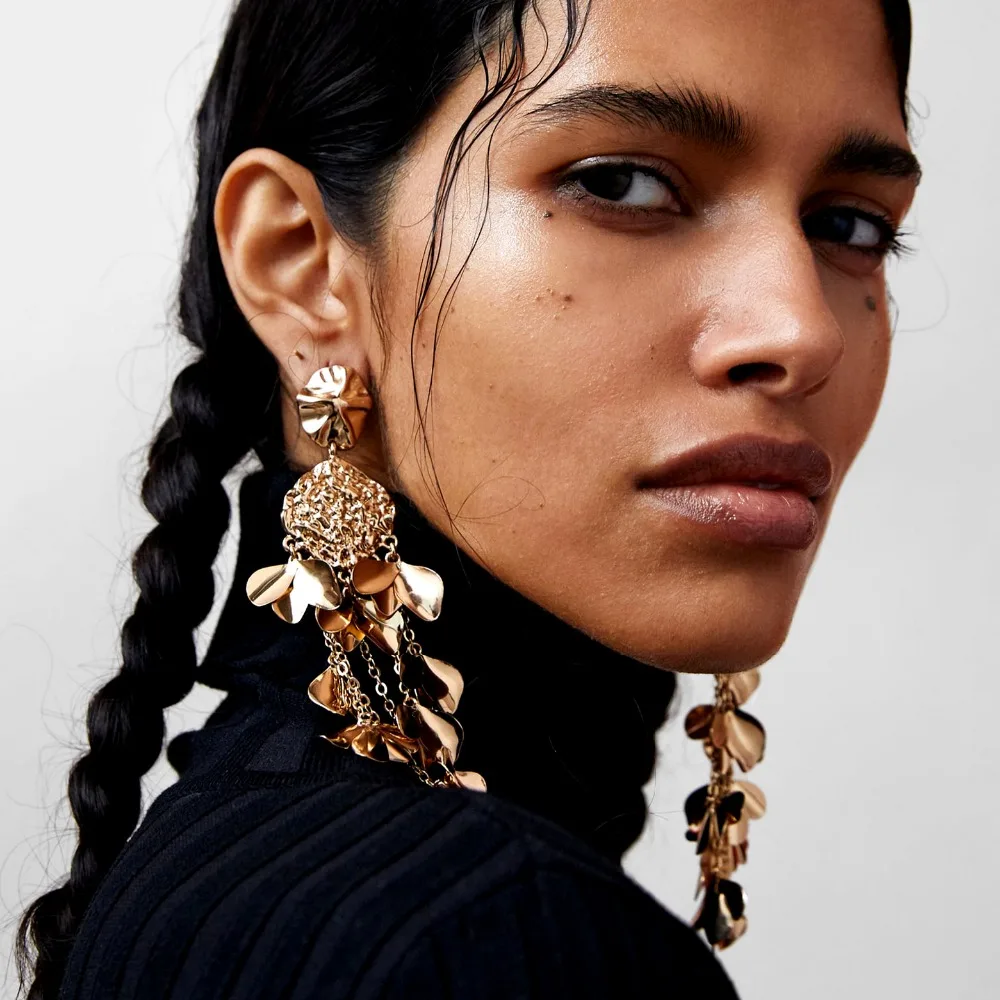 

Hot Sale ZA Brand Alloy Flowers Drop Dangle Earrings For Women Fashion Jewelry New Arrival Collection Accessories