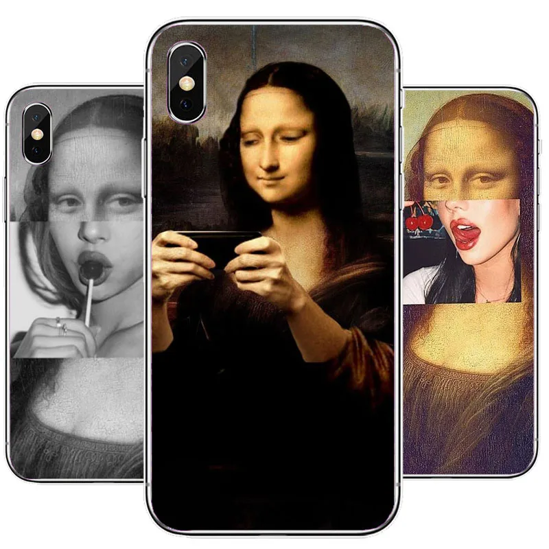 Mona Lisa funny Spoof Art Hard plastic Phone Case Cover Shell For iPhone5S SE 6 6S 6Plus 6sPlus 7 7Plus 8 8Plus X Cases Funda