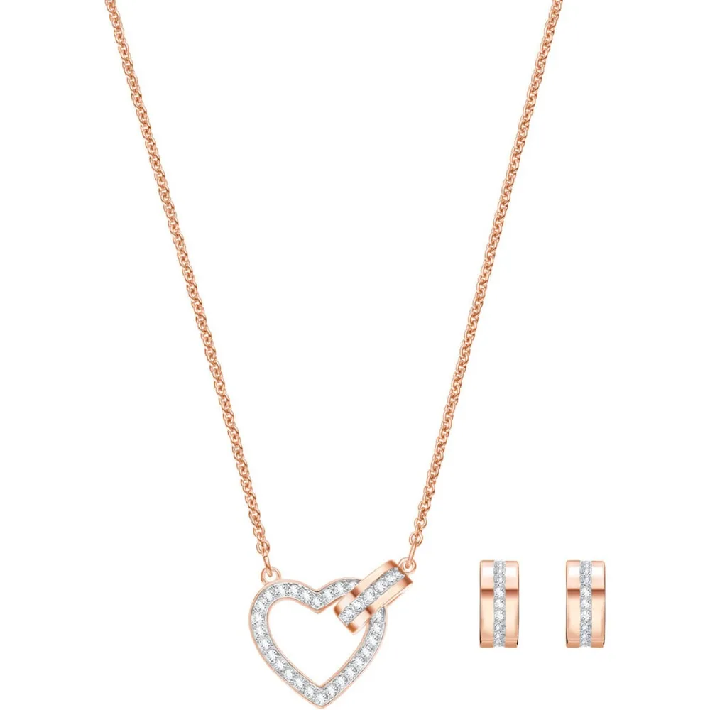 

Swarovski New LOVELY Love Necklace Necklace Ear Studs Set 5380718 Express Love
