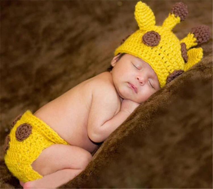 Одежда для новорожденных с изображением жирафа; костюмы ручной работы; вязаная одежда для фотосъемки для мальчиков и девочек; шапка+ штаны; комплект из 2 предметов
