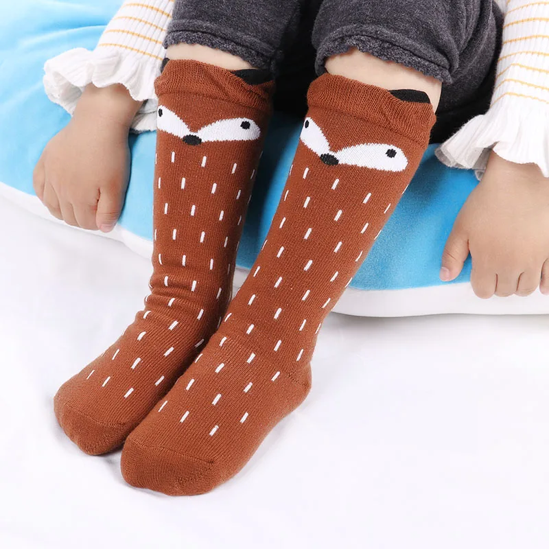 Гетры для маленьких девочек милые носки до колена с рисунком лиса хлопковые одежда для детей носки для ботинок для малышей унисекс с героями мультфильмов