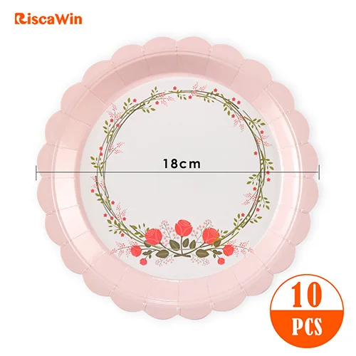 Сладкий свежий цветок одноразовые посуда набор для 10 пакетов бумажные тарелки и стаканы на день рождения Свадебная вечеринка наборы; детский душ сувениры - Цвет: 7 inch Rose Plate