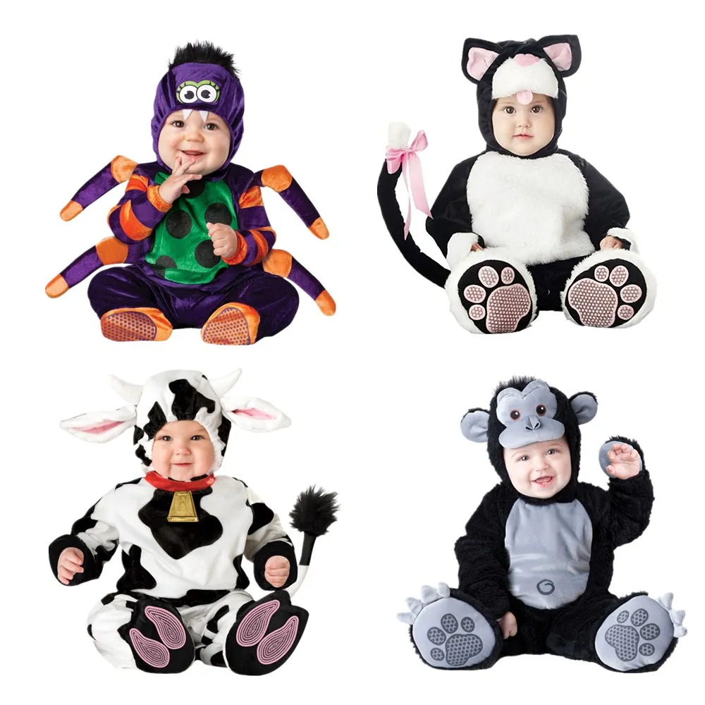 

Carnival Halloween Outfits Baby Boys Girls Costume Animal Cosplay Rompers Jumpsuit Toddlers Infant Clothes Cat & spider & cow