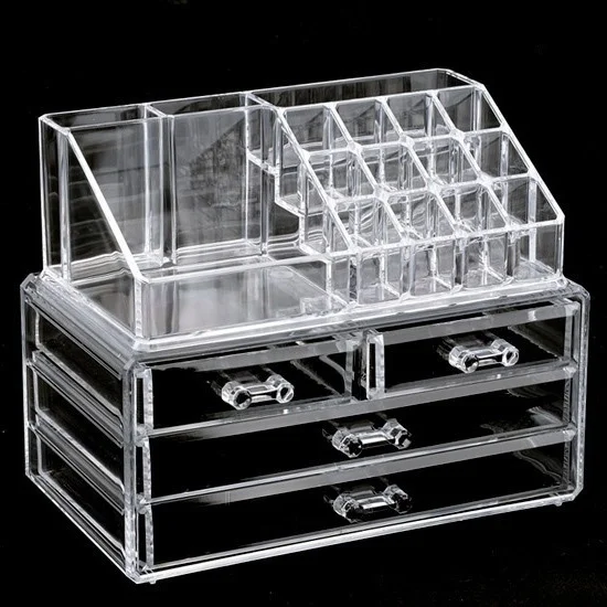 

Clear Makeup Case 4 Drawer 16 grid Cosmetic Organizer Jewelry Storage Acrylic Box