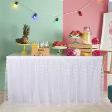 Многие тюлевые юбки-пачки для стола посуда прямоугольная Серебряная Цветочная вышивка Тюлевая оборка для стола Свадебные украшения для детской вечеринки