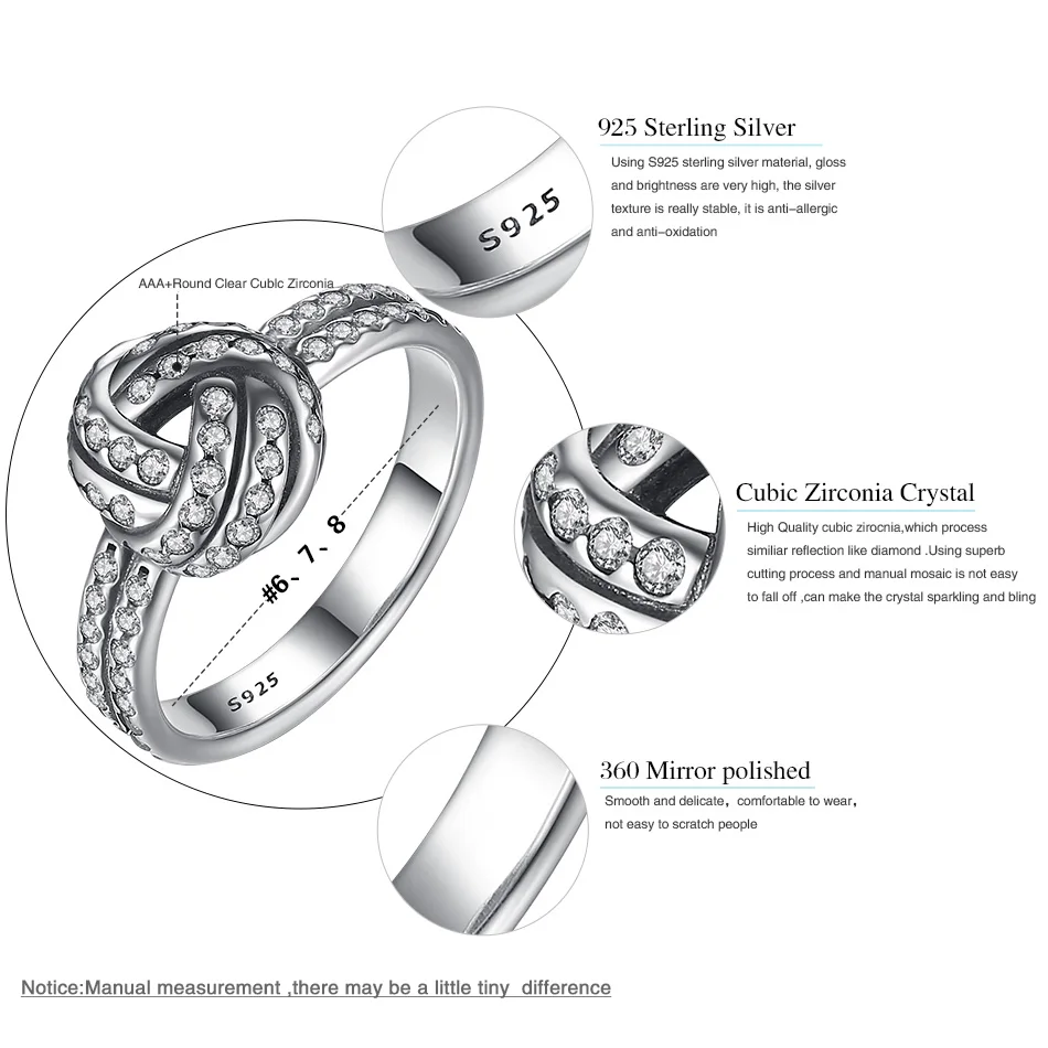 Подлинный eleshe, настоящее 925 пробы, серебро, CZ, кристалл, любовь, узел, бант, плетение, палец, кольцо для женщин, обручальное, серебряные кольца, ювелирные изделия