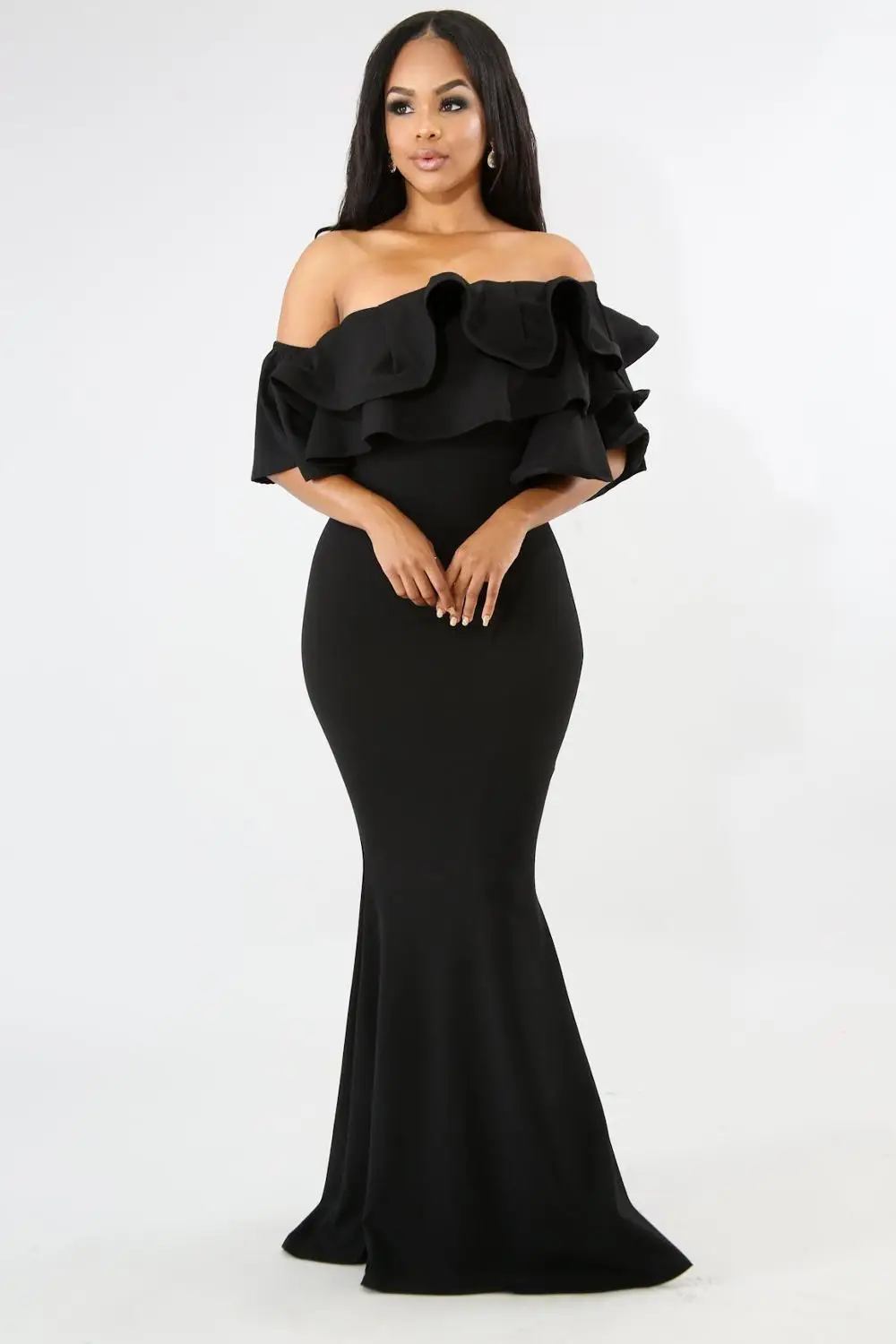 off shoulder ruffle mermaid dress