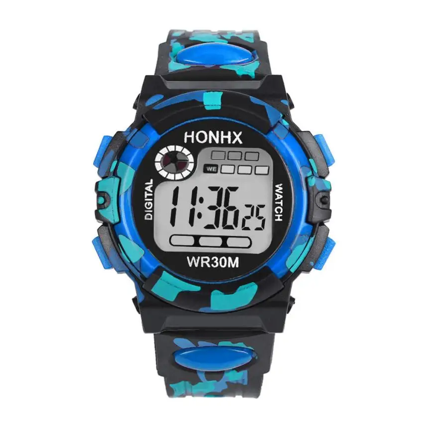 HONHX многофункциональные детские цифровые часы для мальчиков и девочек детские резиновые спортивные электронные детские наручные часы светодиодный Дата часы Reloj# Zer - Цвет: Синий