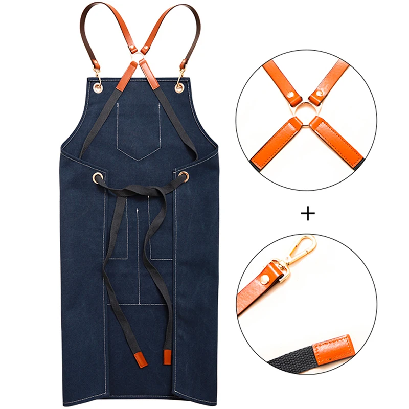 2019 Canvas Bibs Aprons for Women Leather BBQ Chef Home Kitchen Dress Barber Hairdres Cafe Cook Waiter Custom logo Pinafore Gift