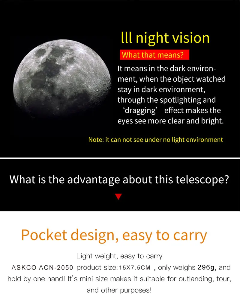 Monocular 20x50 binóculos poderosos zoom de alta