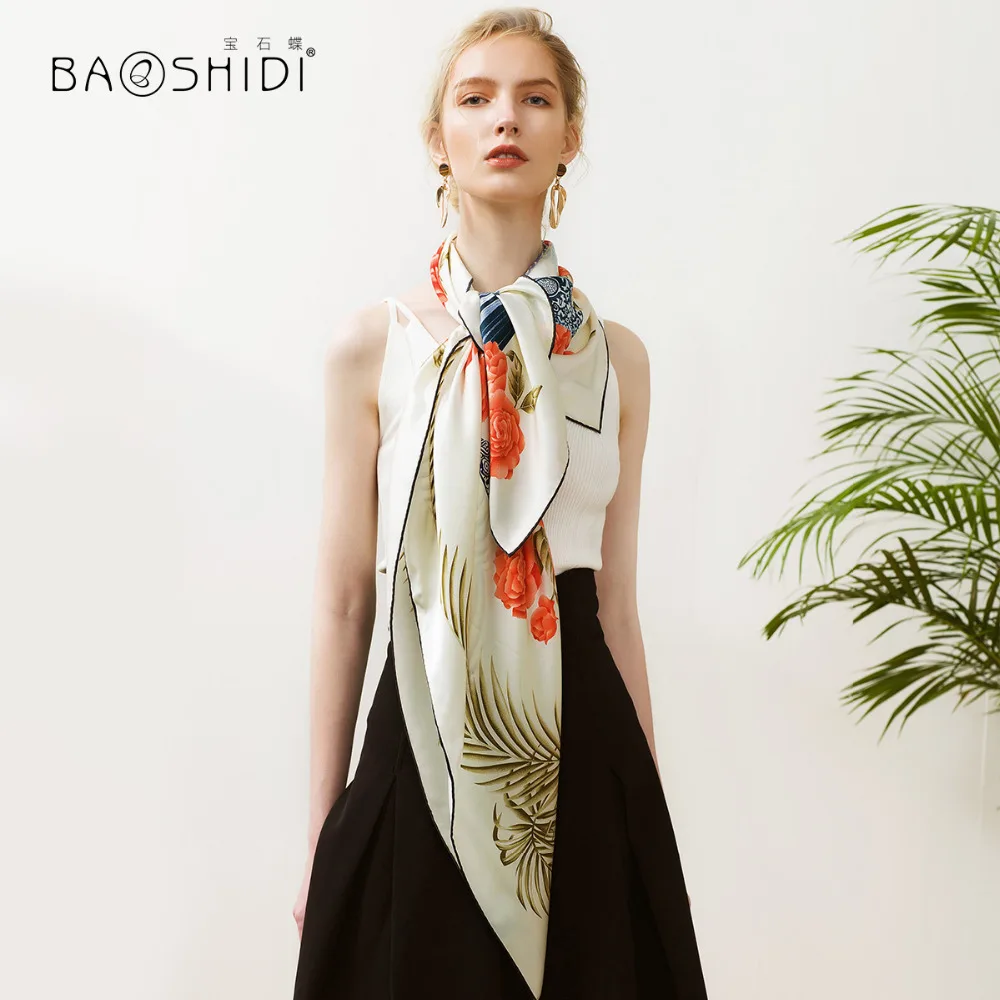 [BAOSHIDI] Новое поступление, 16 момме Шелковый атласный шарф, модные квадратные шарфы для женщин, бесконечная шаль, подарок на год для женщин