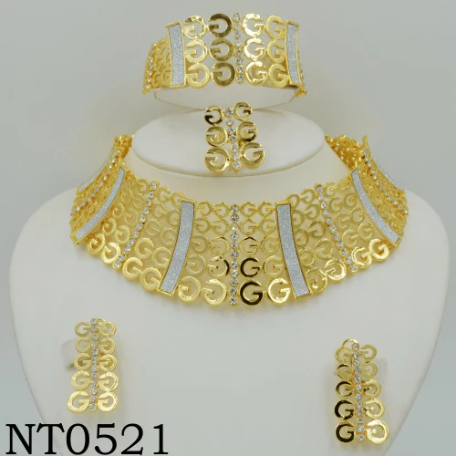 Big Nigerian Wedding African Beads Jewelry Sets Crystal Fashion Dubai Gold Color Jewelry Sets For Women Costume Design