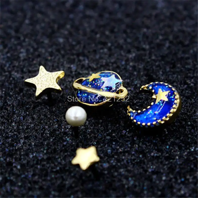 

1 set Blue Star Moon And Planet Rhinestone Earring stud Post