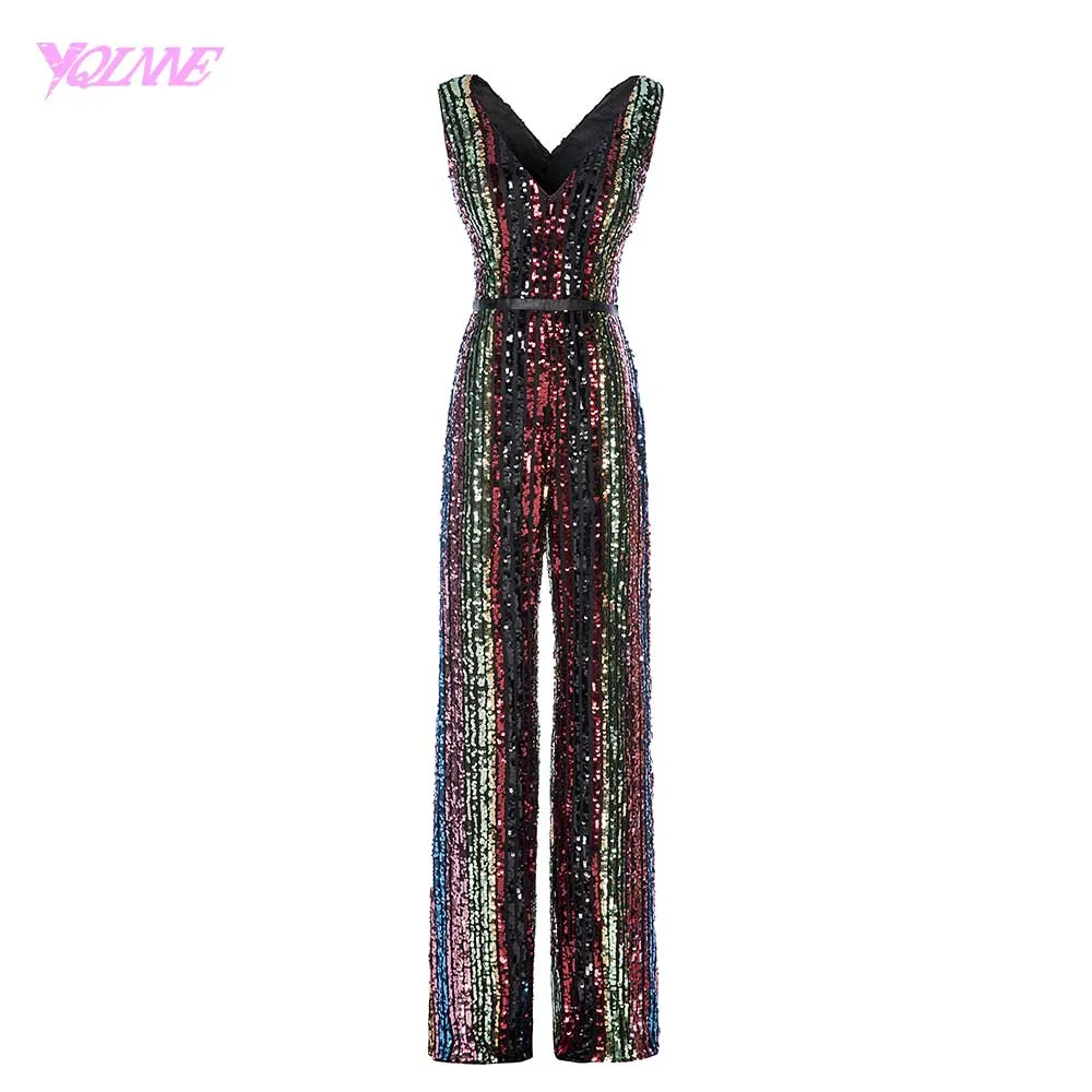 Модное сексуальное вечернее платье соревнование деловые штаны шикарные Красочные Блестки халат De Soiree YQLNNE - Цвет: Picture Color
