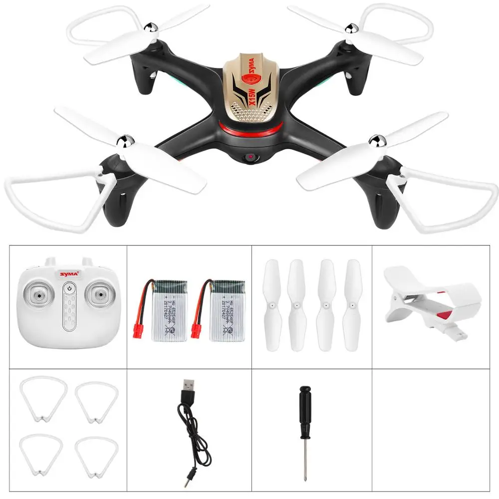 2 батареи SYMA Officail X15W Дрон с камерой HD 0.3MP FPV в режиме реального времени передача RC вертолет Дрон Квадрокоптер - Цвет: SYMA X15W Black