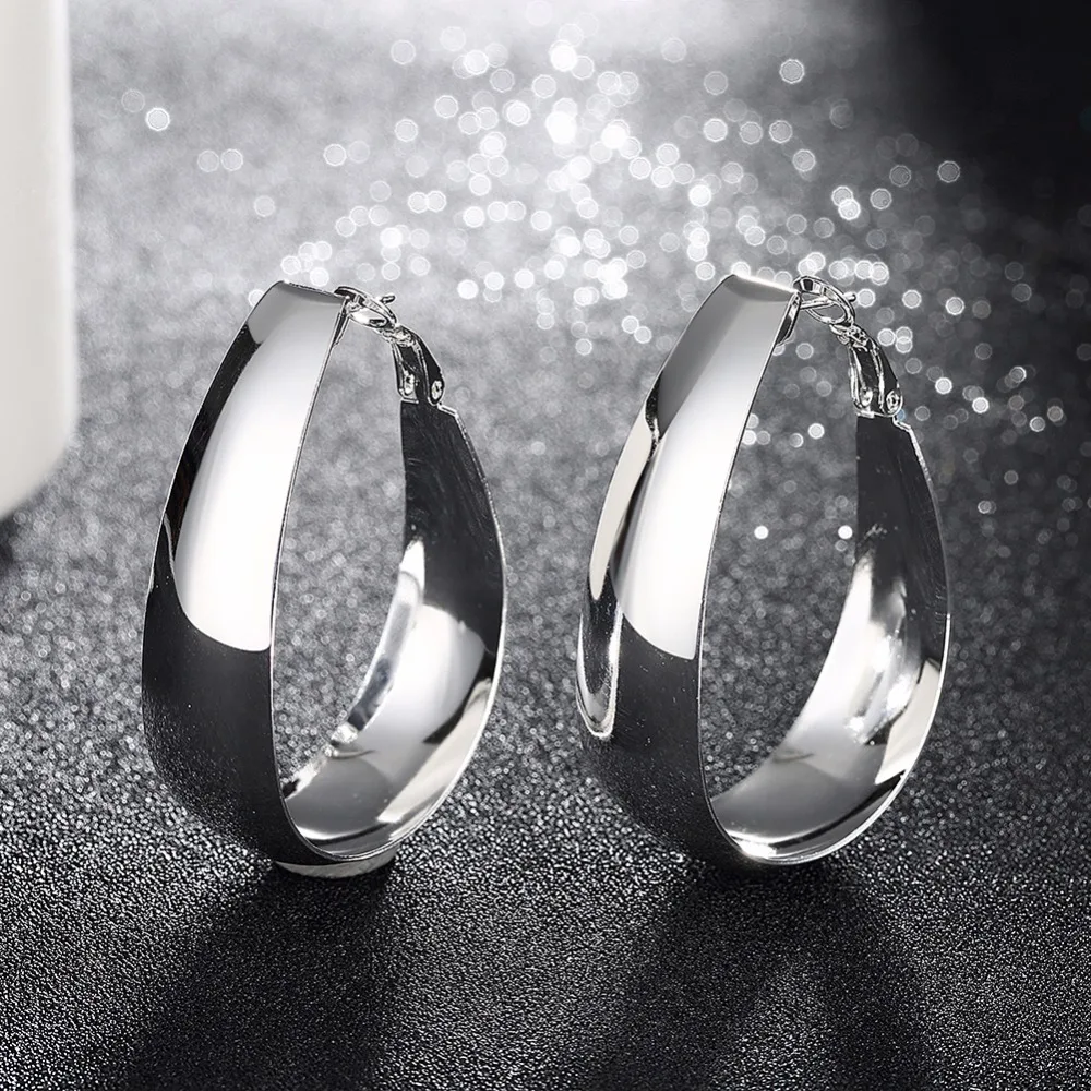 

925 Pure silver smooth egg Big corcles big hoop earings Prata Brincos Fashion mujer New Jewelry Bijoux