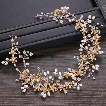 

Fashion Gold Color Bride Wedding Headband Crystal Pearls Bridal Hair Accessories Hairband Women Hair Jewelry Tiara Headpieces