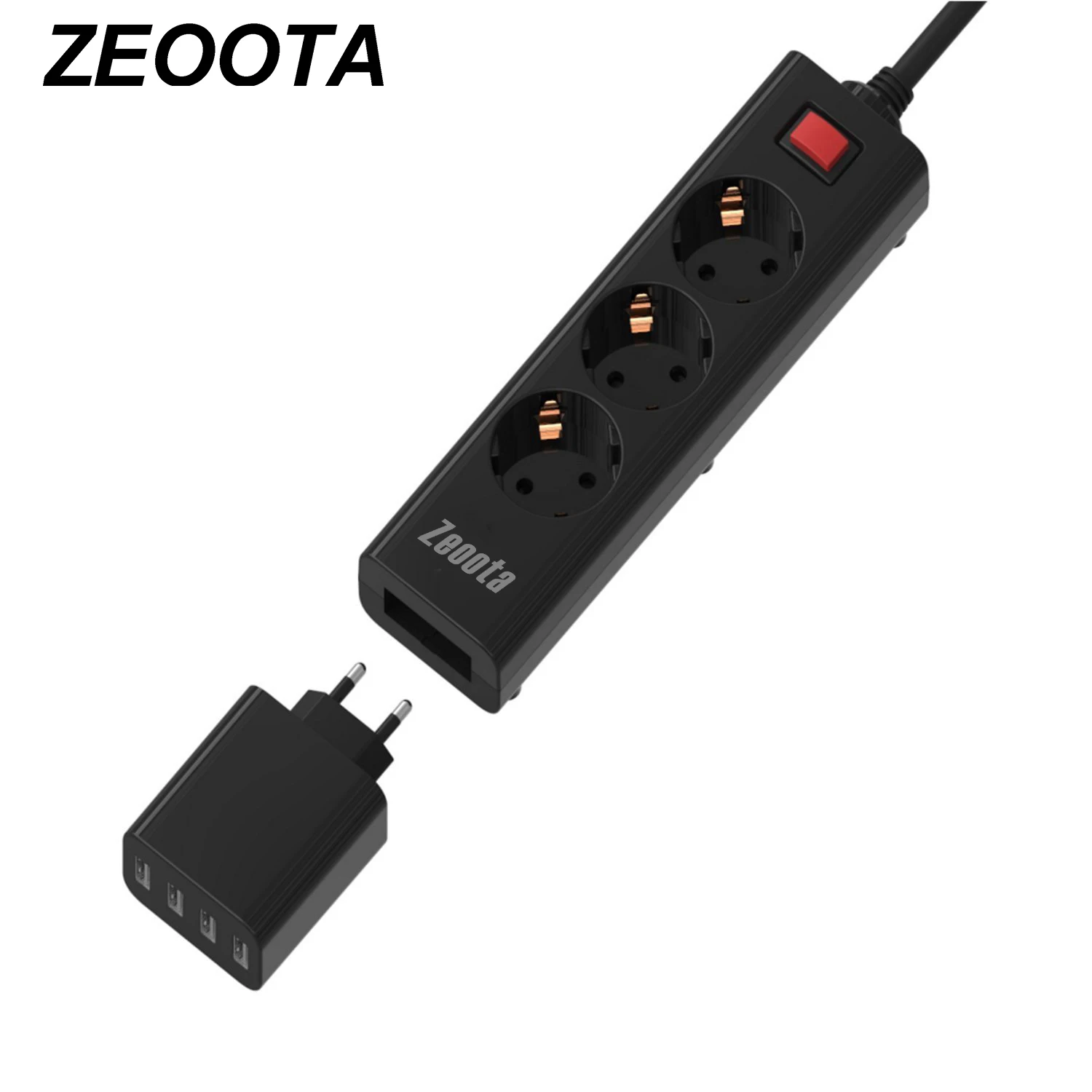 

Power Strip Multiple Socket with USB 3 EU Outlets 4 USB Ports Removable Quick Wall Charger Surge Protection 1.5m Extension Cord