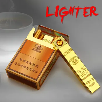 

2PCS/LOT Creative Gold Bar Trapezoidal Mini USB Charging Cigarette Lighter Metal Electronic Lighter
