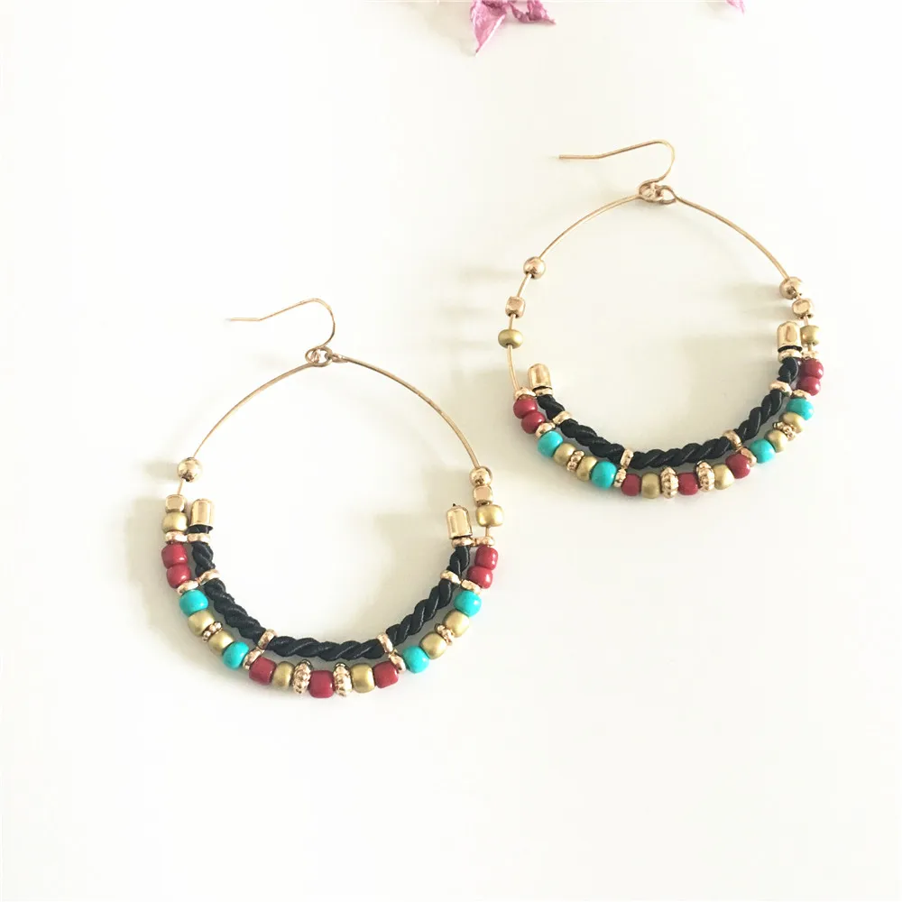 

TRENDY GOLD COLOR PLATING CORAL MINT BEAD STRAND DROP EARRINGS
