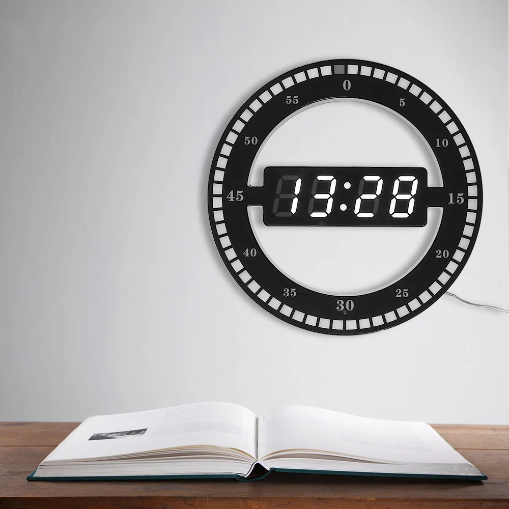 Циркулярный светодиодный фотоэлемент, цифровые настенные часы, современный дизайн, двойное использование, затемнение, цифровые часы для украшения дома, штепсельная вилка стандарта ЕС/США
