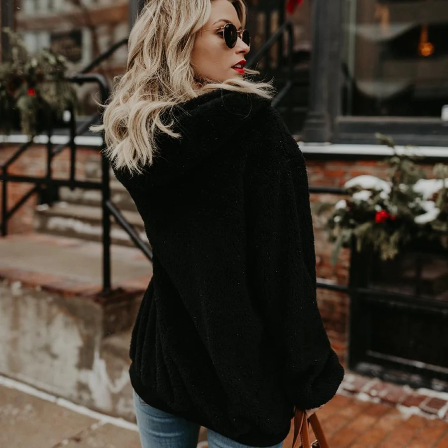 Winter Warm Casual Double Fuzzy 1/4 Zip Sweatshirt Faux Fleece Pocket Long Sleeve Oversize Sherpa Pullover Hoodies Coat Outwear