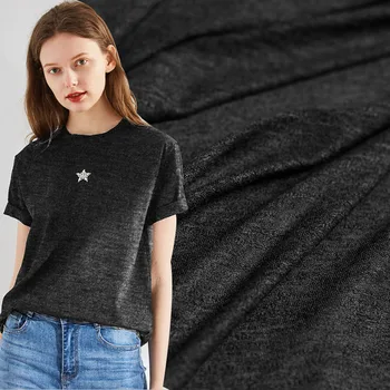 

Pearlsilk Black Grey Knitted Slub Cotton Elastic Soft 100%Cotton Materials Summer T-shirt DIY Clothes fabrics Freeshipping