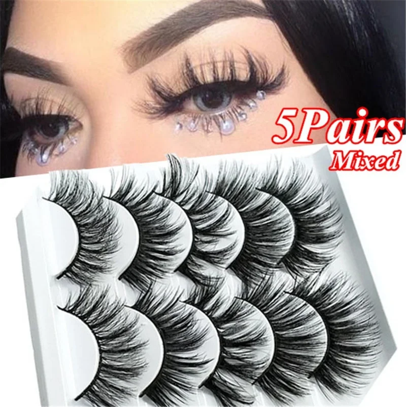 

5 Pairs Multipack 3D Soft Mink Hair False Eyelashes Handmade Wispy Fluffy Long Lashes Nature Eye Makeup Tools Faux Eye Lashes
