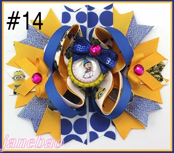 

free shipping 300pcs 6'' big inspired hair bows character hair bows descendants hair bows minion hair bows