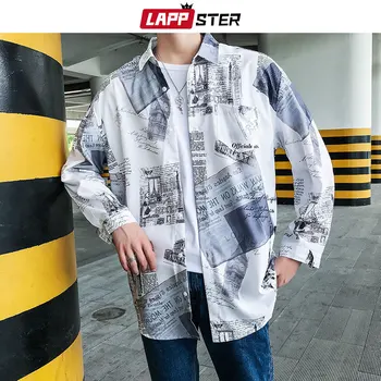 

LAPPSTER Men Korean Streetwear Shirts 2020 Man Hip Hop Loose Long Sleeve Shirt Male Japanese Designer Summer Casual Smooth Shirt