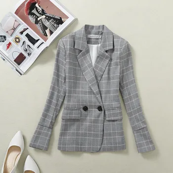 

Women Retro Plaid Blazer 2019 New Fashion Casual Chic Blazers Elegant Slim Jackets Vintage Office Lady Coat Workwear Cardigans