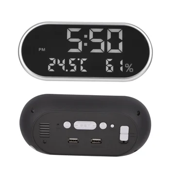 

Digital Snooze Table LED Mirror Alarm Clock Clock with Thermometer Hygrometer Humidity Temperature Desk Clock Phone Charg Pro