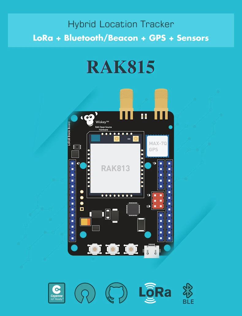 RAK815 Гибридный трекер местоположения, LoRa+ Bluetooth 5,0/Маяк+ gps+ датчики+ lcd, LoRaWAN 1.0.2, RAK813 брекборд, регион AS923 и т. Д