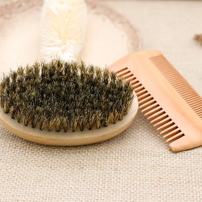 2pcs Soft Board Bristle Wood Beard Brush Hairdresser Shaving Tool Men Mustache Comb Kit Beard Comb Set