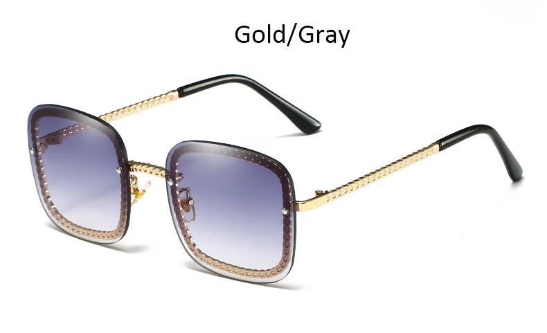 Gold Gray Солнцезащитные очки без оправы брендовые дизайнерские Квадратные Солнцезащитные очки для женщин Новая Металлическая оправа Роскошные градиентные женские очки винтажные - Цвет линз: Gold Gray