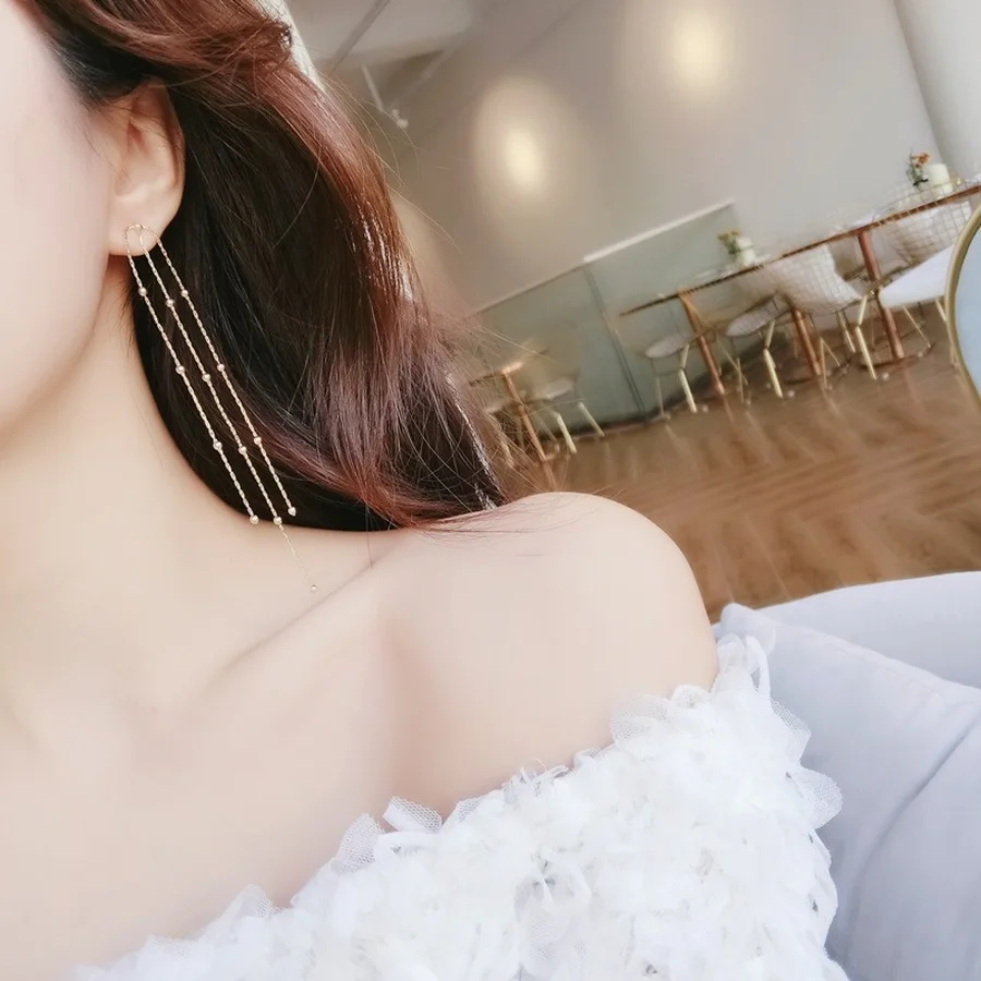 

925 Korean Temperament Fashion Simple Tassel Earrings Long Earrings for Women Fashion Jewelry Accessories Gift