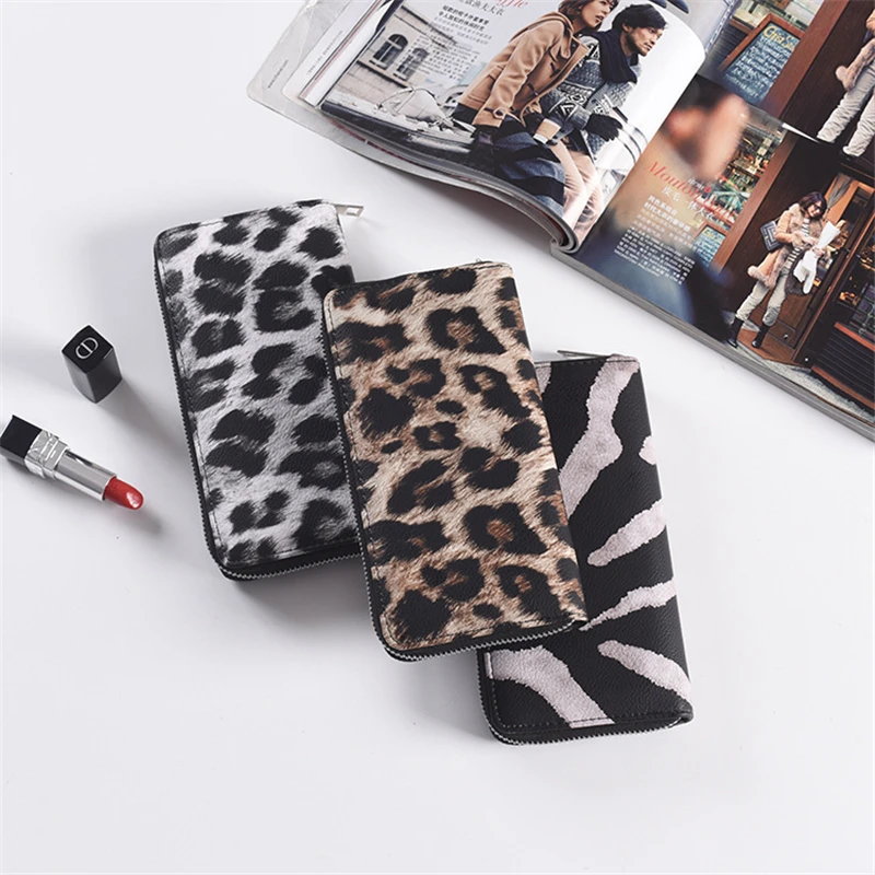 

Fashion Women Leopard long Wallet Elegant Simple Style PU Leather Thin Wallets Female Card Holder Solid Ladies Clutch Coin Purse