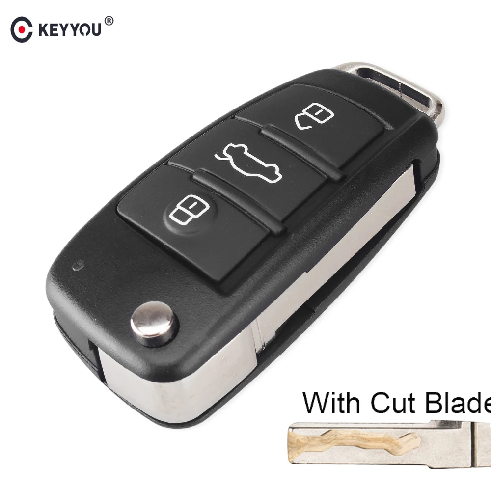 KEYYOU 3 Button Folding Car Flip Remote Key Shell For Audi Q7 A3 A4 A6
