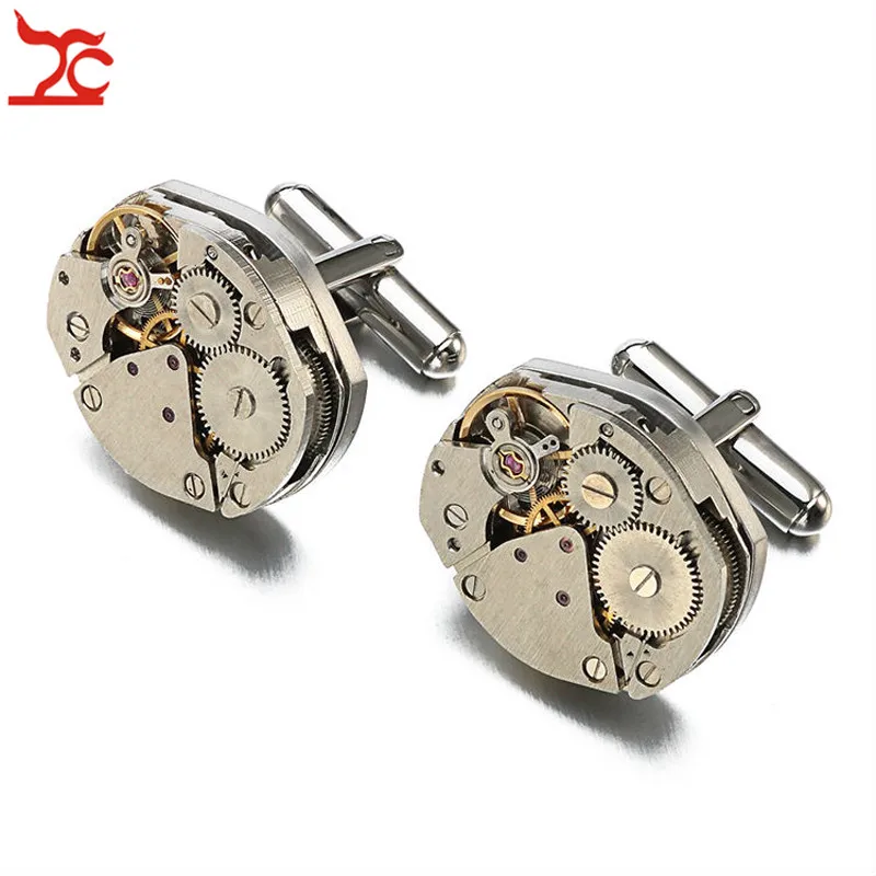 

Trendy Watch Movement Cufflinks Hexagon Metal Immovable Steapmpunk Gear Watch Mechanism Cuff Lkinks For Mens Relojes Gemelos
