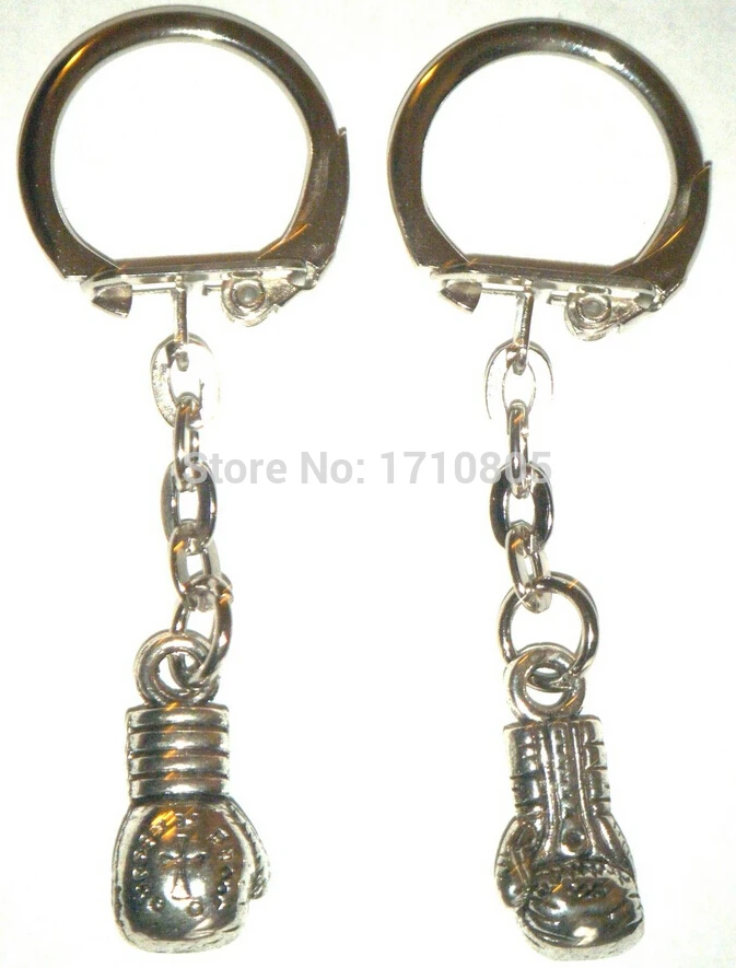50pcs New Vintage Silver Boxing Glove Charm Fit Key Chain Ring DIY