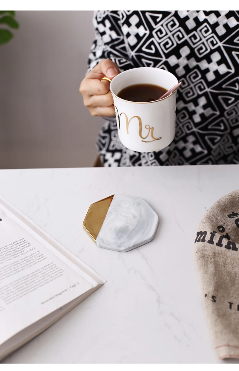 Мраморные керамические накладки в скандинавском стиле Позолоченные Coaster креативный изоляционный коврик чайный кофе коврик для посуды