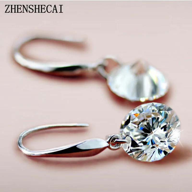 

Crystal Wedding pendientes mujer Silver Color Zircon Crystal Drop Earrings Fashion Jewelry for Women brincos Party Gift e082
